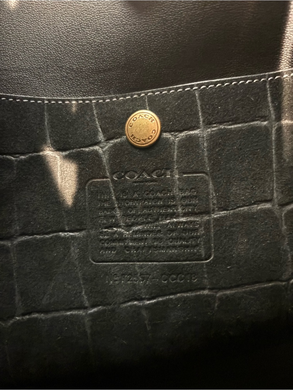 Coach Black Croc-Embossed Leather Interior with Gold Snap